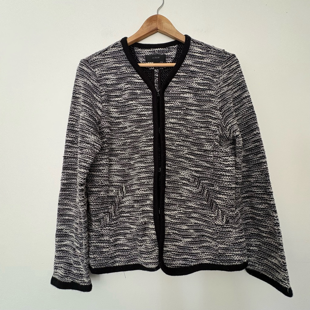 J. Crew Boucle soft blazer jacket black white size medium pockets